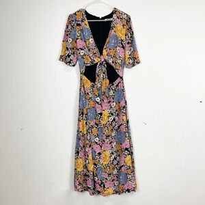 NEW Wayf Dress Womens Small Rosalind Cheetah Print Tie Front Floral Multi NWOT
